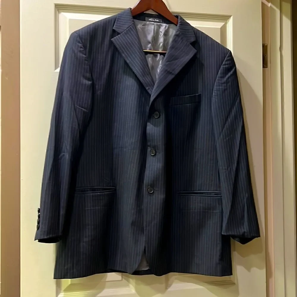Oscar de La Renta Grey w Blue Pinstripes 3-button Men’s 48R Sports Coat Blazer